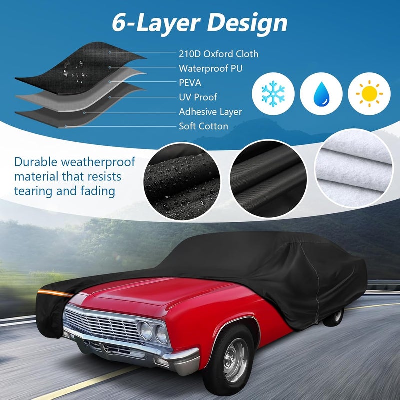 BIGACOVER Car Cover for Chevy Caprice 2/4 Door Biscayne/Coupe/Sedan 1966-1996, Waterproof 210D Oxford Cloth and Cotton Cover Outdoor Full Car Covers with Zipper Windproof Heavy Duty All Weather Protection - Image 2